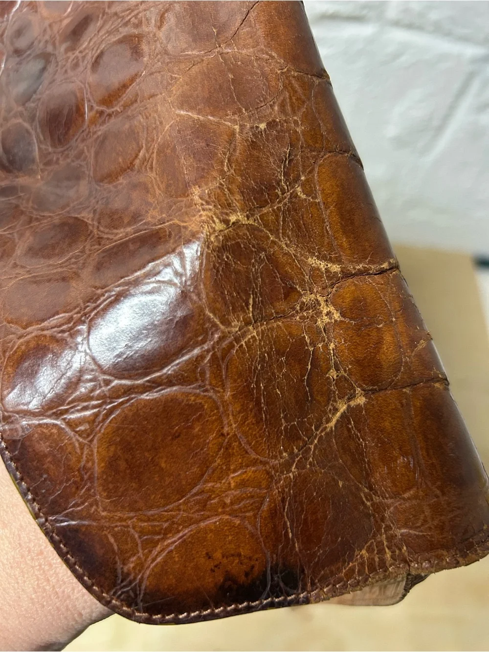 Joan & David Vintage Brown Croc-Embossed Leather Shoulder Bag